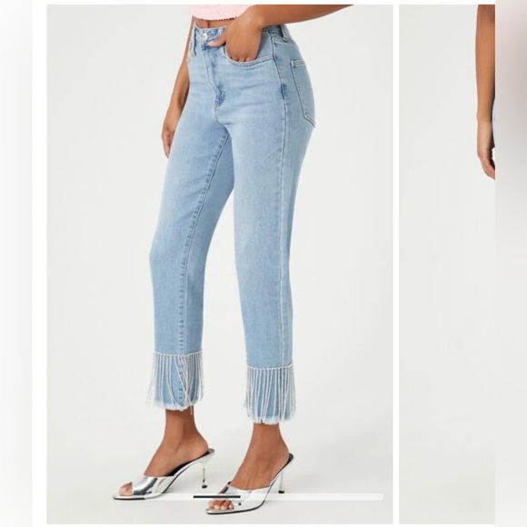 Rhinestone Fringe Ankle Jeans NWT - Picture 3 of 5